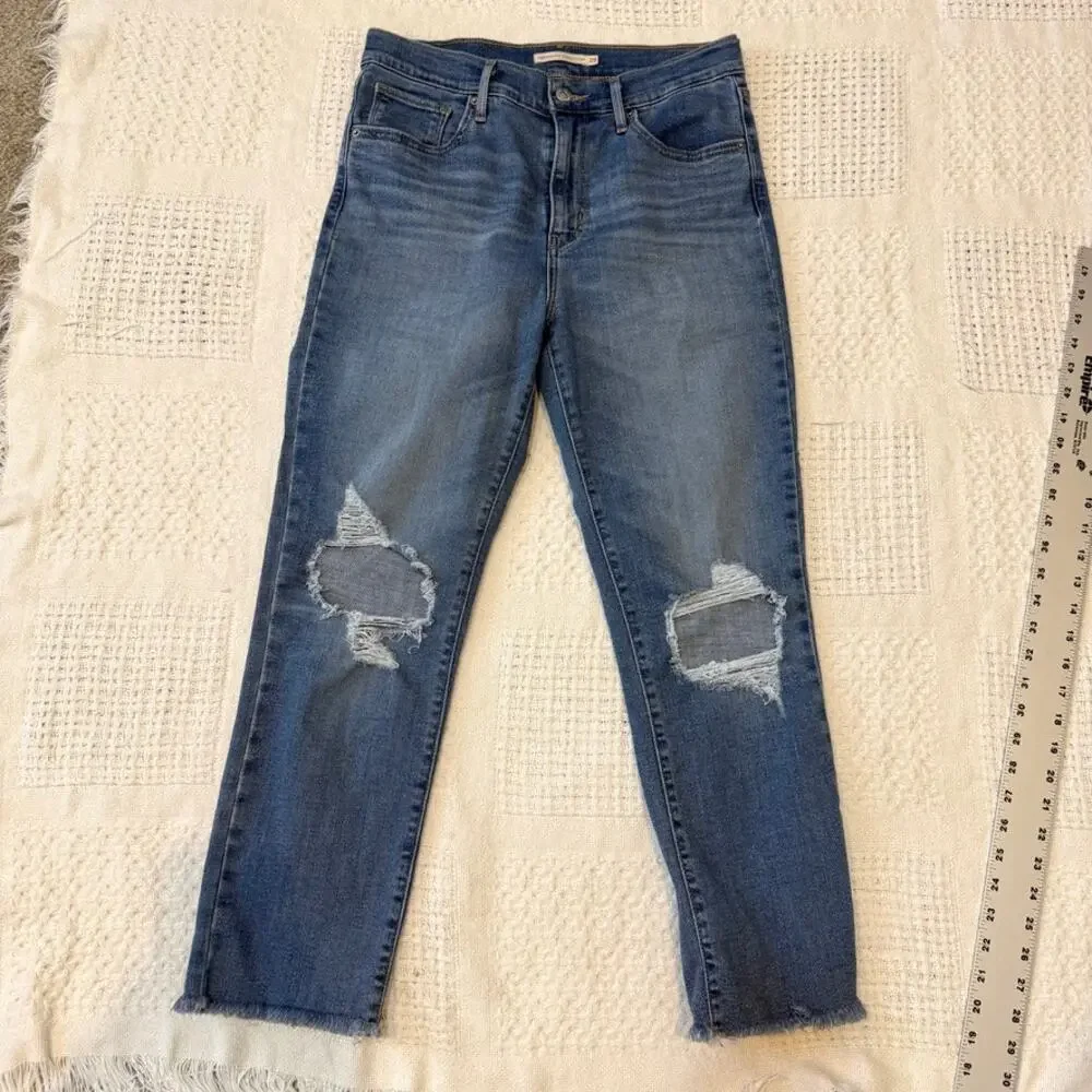 Levi's 29 724 high rise straight crop distressed stretch jeans J1 2745 - Picture 10 of 12